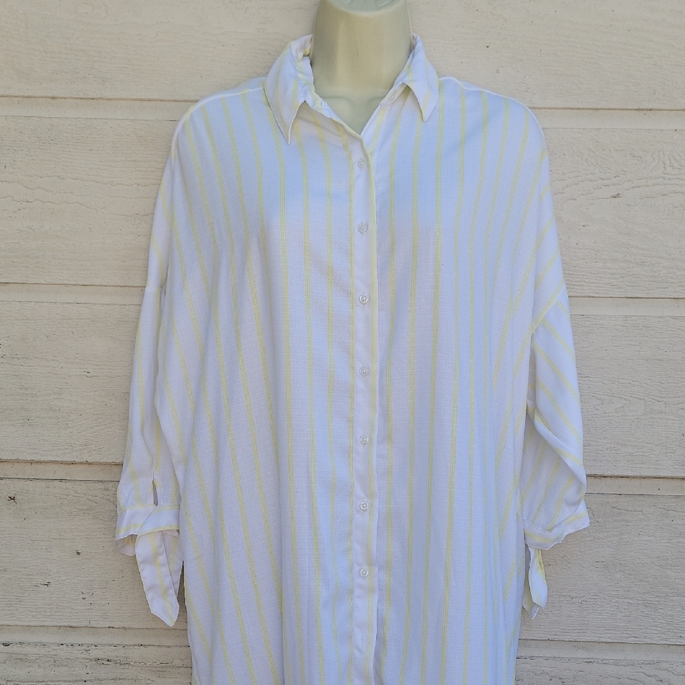 Peixoto White and Yellow Striped Button-Front Dress Size One Size - Picture 6 of 12